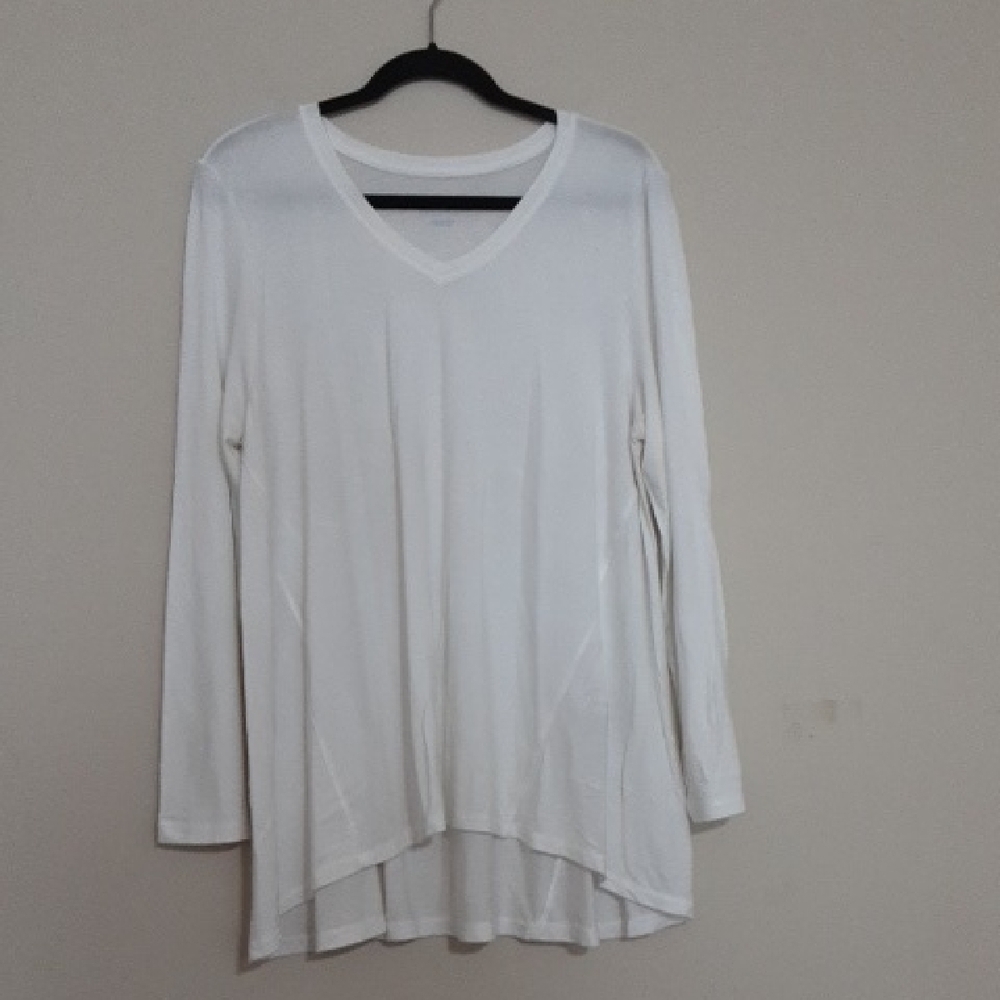 Soft Surrounding White V-Neck Long Sleeve Top Blouse Women L/P Pull On Soft Cozy